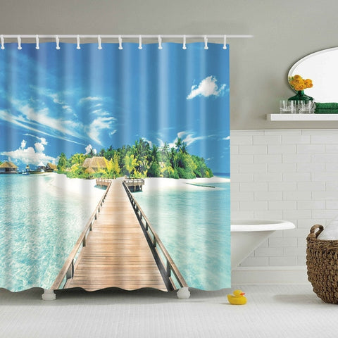 Image of Seaside Scenery  3d Printed Shower Curtains Set Polyester  Fabric Waterproof  High Quality Bath Curtain Bathroom Screen Curtain