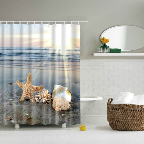 Image of Seaside Scenery  3d Printed Shower Curtains Set Polyester  Fabric Waterproof  High Quality Bath Curtain Bathroom Screen Curtain