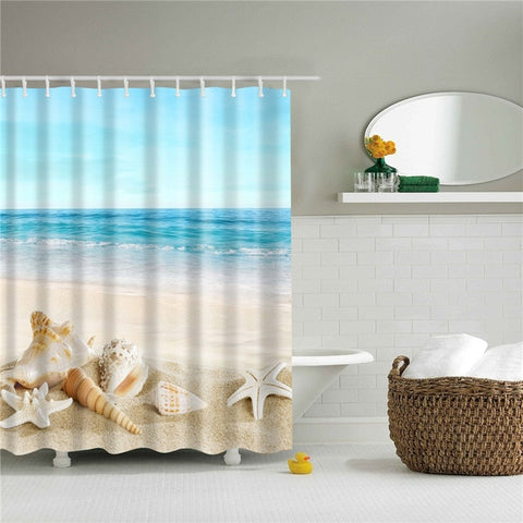 Image of Seaside Scenery  3d Printed Shower Curtains Set Polyester  Fabric Waterproof  High Quality Bath Curtain Bathroom Screen Curtain