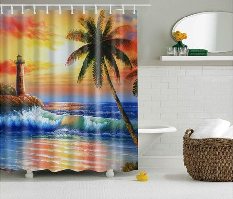 Image of Seaside Scenery  3d Printed Shower Curtains Set Polyester  Fabric Waterproof  High Quality Bath Curtain Bathroom Screen Curtain