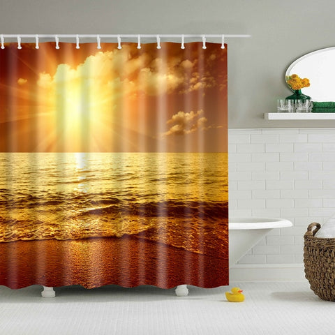 Image of Seaside Scenery  3d Printed Shower Curtains Set Polyester  Fabric Waterproof  High Quality Bath Curtain Bathroom Screen Curtain