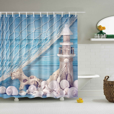 Image of Seaside Scenery  3d Printed Shower Curtains Set Polyester  Fabric Waterproof  High Quality Bath Curtain Bathroom Screen Curtain
