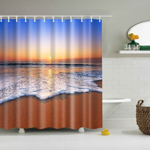 Image of Seaside Scenery  3d Printed Shower Curtains Set Polyester  Fabric Waterproof  High Quality Bath Curtain Bathroom Screen Curtain