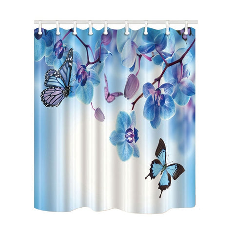 Image of Pink Pose Butterfly Print Waterproof Shower Curtain Polyester Washable Fabric Bath Curtain Home Bathroom Curtains with 12 Hooks