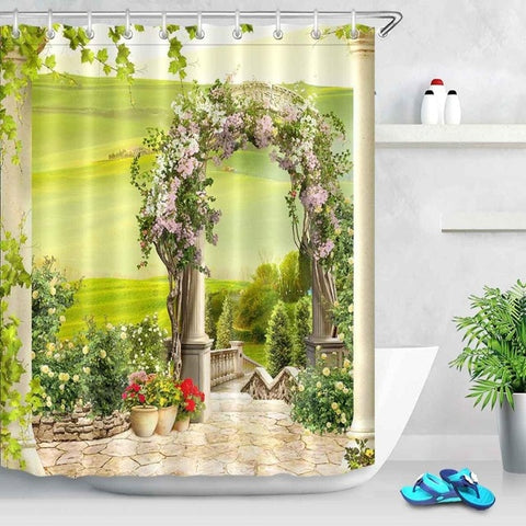 Image of Waterproof Digital Ancient Arch with View on the Sea Piers Scenic Shower Curtains Bathroom Curtain Fabric for Bathtub Decor