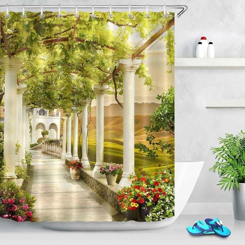 Image of Waterproof Digital Ancient Arch with View on the Sea Piers Scenic Shower Curtains Bathroom Curtain Fabric for Bathtub Decor