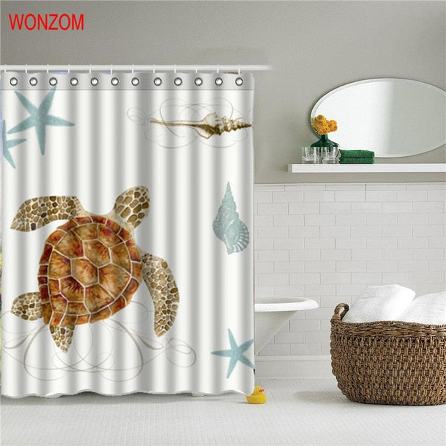 Marine Life Waterproof Shower Curtain Turtle Bathroom Decor Fish Decoration Cortina De Bano 2017 Bath Curtain Gift