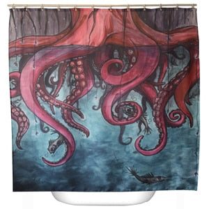 Image of Comic Octopus Print Shower Curtains Bath Products Bathroom Decor with Hooks Waterproof 71x71"