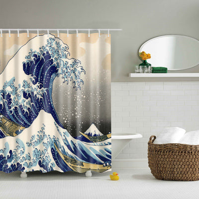 Image of New Colorful Eco-friendly Beach Conch Starfish Shell Polyester High Quality Washable Bath Decor Shower Curtains