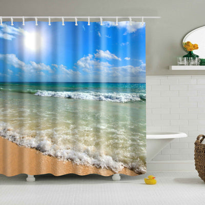 Image of New Colorful Eco-friendly Beach Conch Starfish Shell Polyester High Quality Washable Bath Decor Shower Curtains