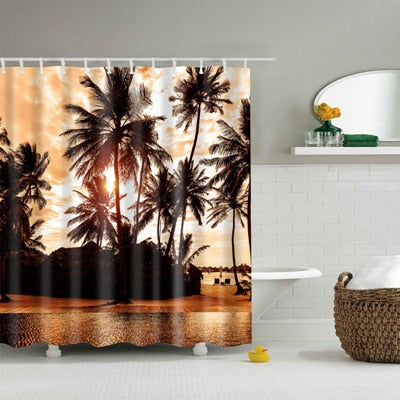 Image of New Colorful Eco-friendly Beach Conch Starfish Shell Polyester High Quality Washable Bath Decor Shower Curtains