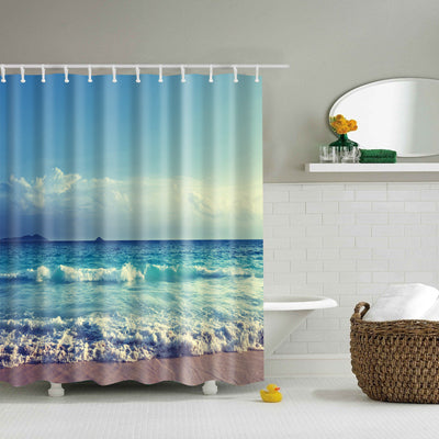 Image of New Colorful Eco-friendly Beach Conch Starfish Shell Polyester High Quality Washable Bath Decor Shower Curtains