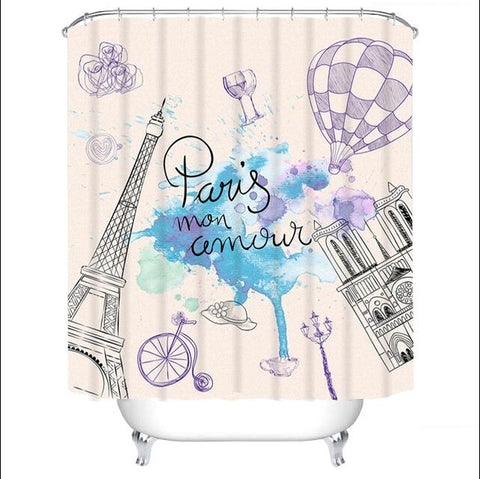 Image of Different Custom Waterproof Bathroom Shower Curtain Polyester Fabric Bathroom Curtain