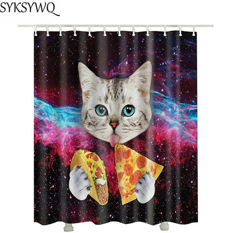 Image of cutely pet cat take bath Shower Curtains drop shopping Creative Waterproof Polyester Fabric Shower Curtain Bathroom
