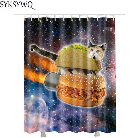 Image of cutely pet cat take bath Shower Curtains drop shopping Creative Waterproof Polyester Fabric Shower Curtain Bathroom