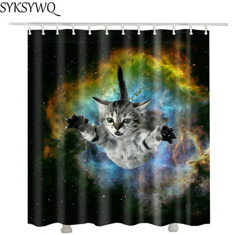 Image of cutely pet cat take bath Shower Curtains drop shopping Creative Waterproof Polyester Fabric Shower Curtain Bathroom