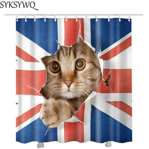 Image of cutely pet cat take bath Shower Curtains drop shopping Creative Waterproof Polyester Fabric Shower Curtain Bathroom