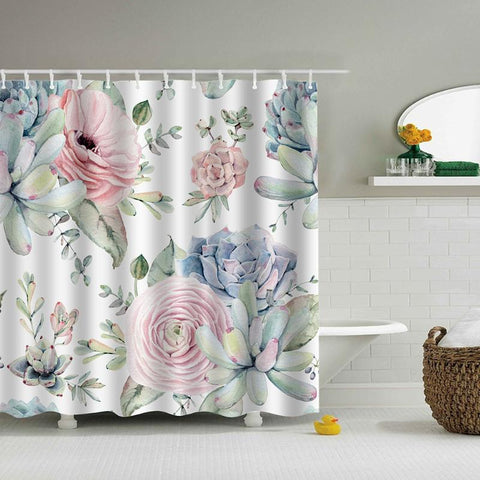 Image of Green Leaves Printed Marine Polyester Waterproof Shower Curtain With 12pc Hook Mildew Resistant Bath Curtain Home Bathroom Decor