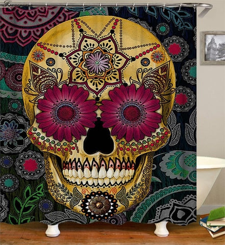 Image of sugar skull shower curtains bathroom curtain fabric shower curtain 3D funny waterproof shower curtain cortinas de bano