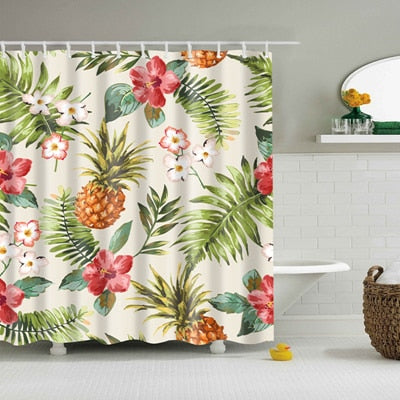 Image of Natural Pattern Pineapple/ Flower / Leaf Polyester Shower Curtains Washable High Quality Colorful curtains for bathroom shower