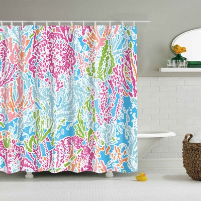 Natural Pattern Pineapple/ Flower / Leaf Polyester Shower Curtains Washable High Quality Colorful curtains for bathroom shower