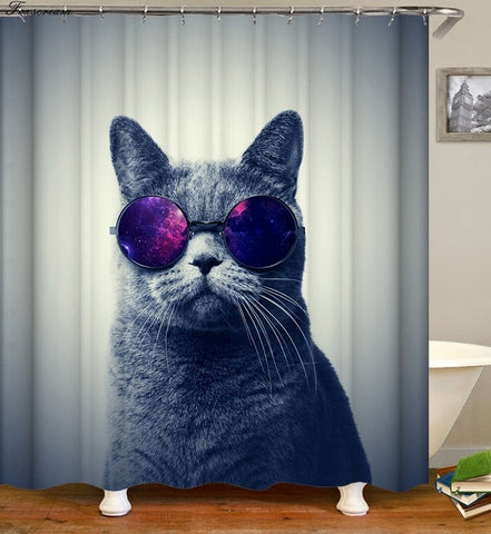 Image of Cat Bath Shower Curtain Funny Star Space Waterproof Cat shower curtains bathroom curtain Fabric Bathroom Curtains For Bathroom