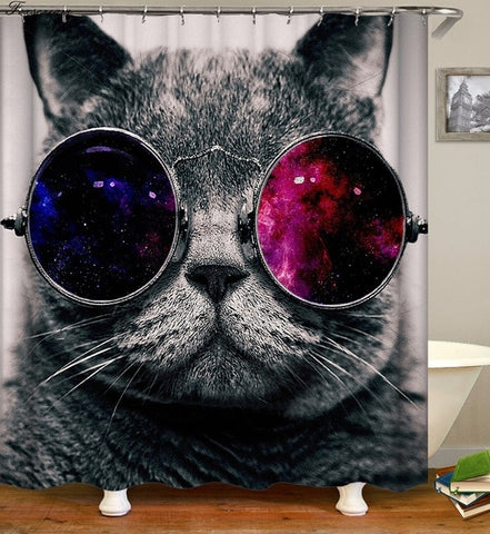 Image of Cat Bath Shower Curtain Funny Star Space Waterproof Cat shower curtains bathroom curtain Fabric Bathroom Curtains For Bathroom