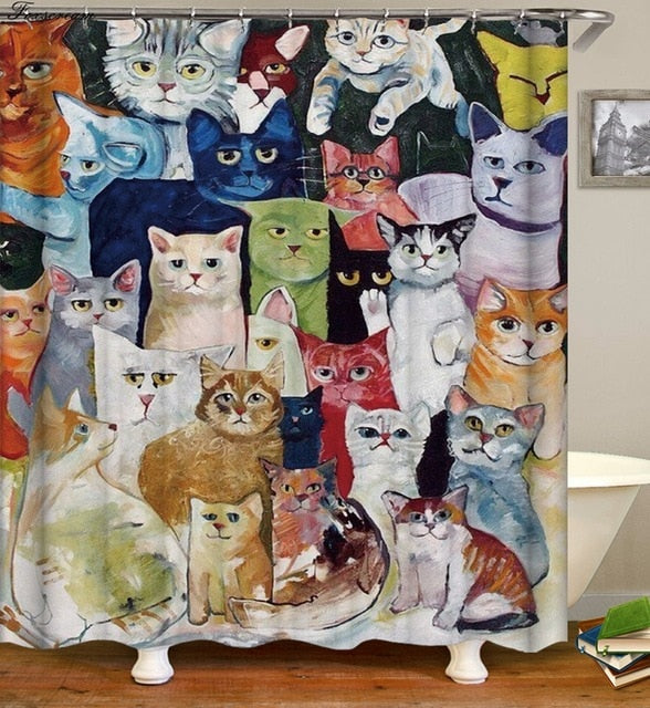 Cat Bath Shower Curtain Funny Star Space Waterproof Cat shower curtains bathroom curtain Fabric Bathroom Curtains For Bathroom