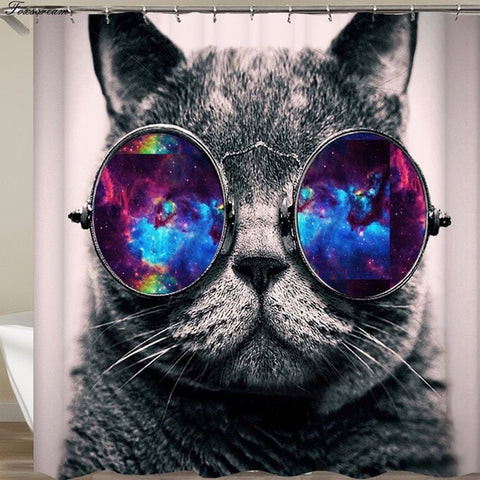 Image of Cat Bath Shower Curtain Funny Star Space Waterproof Cat shower curtains bathroom curtain Fabric Bathroom Curtains For Bathroom