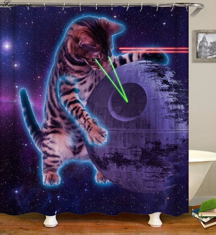 Image of Cat Bath Shower Curtain Funny Star Space Waterproof Cat shower curtains bathroom curtain Fabric Bathroom Curtains For Bathroom