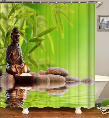 Image of Waterproof Shower Curtain with Hooks Green Scene Bathroom Curtains High Quality Bath Bathing Sheer for Home Decorations