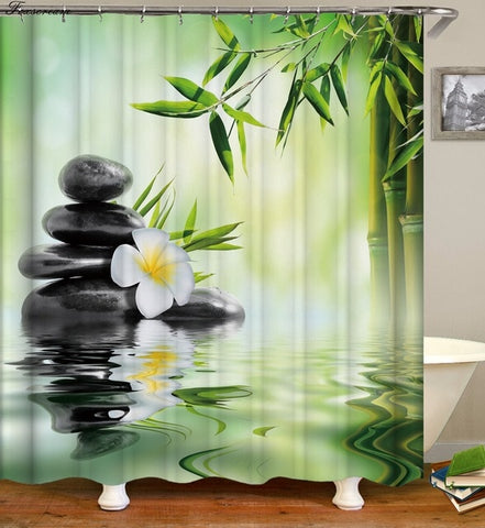 Image of Waterproof Shower Curtain with Hooks Green Scene Bathroom Curtains High Quality Bath Bathing Sheer for Home Decorations