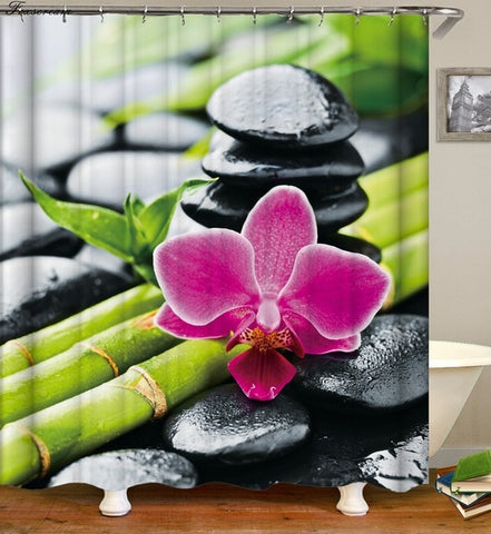 Image of Waterproof Shower Curtain with Hooks Green Scene Bathroom Curtains High Quality Bath Bathing Sheer for Home Decorations