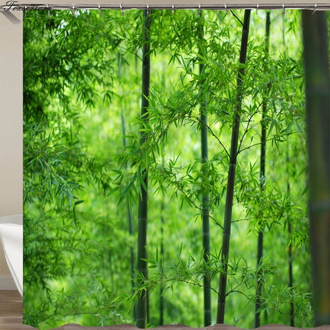 Image of Waterproof Shower Curtain with Hooks Green Scene Bathroom Curtains High Quality Bath Bathing Sheer for Home Decorations