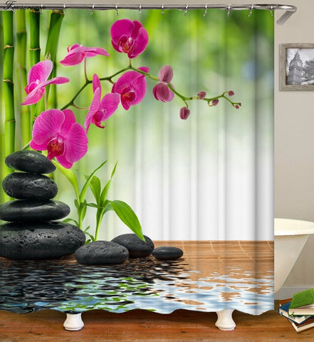 Image of Waterproof Shower Curtain with Hooks Green Scene Bathroom Curtains High Quality Bath Bathing Sheer for Home Decorations