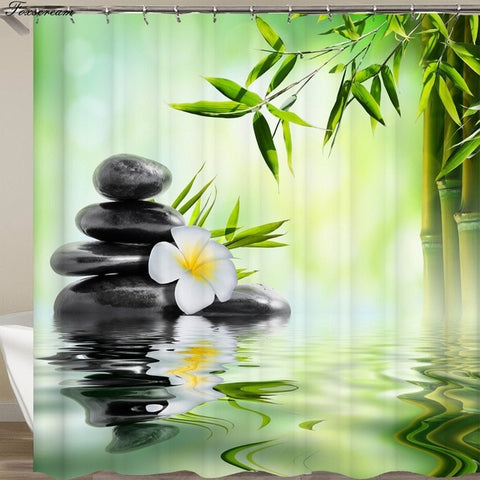 Image of Waterproof Shower Curtain with Hooks Green Scene Bathroom Curtains High Quality Bath Bathing Sheer for Home Decorations