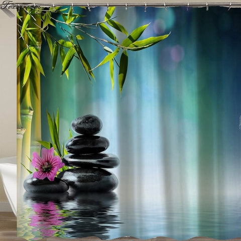 Image of Waterproof Shower Curtain with Hooks Green Scene Bathroom Curtains High Quality Bath Bathing Sheer for Home Decorations