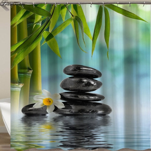 Image of Waterproof Shower Curtain with Hooks Green Scene Bathroom Curtains High Quality Bath Bathing Sheer for Home Decorations