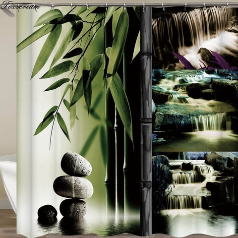 Image of Waterproof Shower Curtain with Hooks Green Scene Bathroom Curtains High Quality Bath Bathing Sheer for Home Decorations