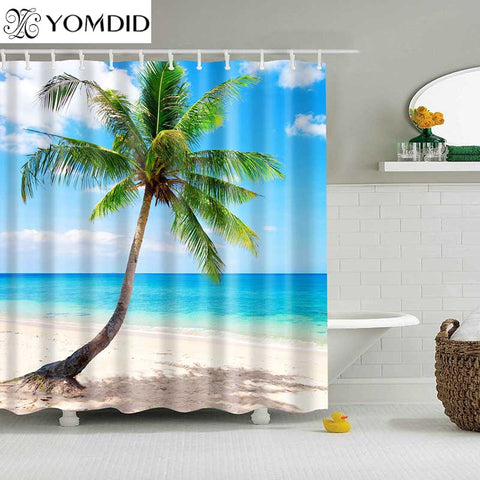 Image of 1PC Green Tropical Plants Shower Curtains for Bathroom Polyester Seaworld Shower Curtain Printing Curtain Beach Shower Curtains