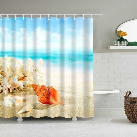 Image of 1PC Green Tropical Plants Shower Curtains for Bathroom Polyester Seaworld Shower Curtain Printing Curtain Beach Shower Curtains