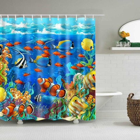 Image of 1PC Green Tropical Plants Shower Curtains for Bathroom Polyester Seaworld Shower Curtain Printing Curtain Beach Shower Curtains