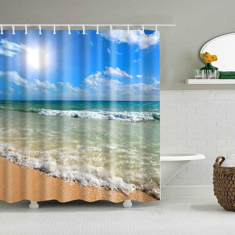 Image of 1PC Green Tropical Plants Shower Curtains for Bathroom Polyester Seaworld Shower Curtain Printing Curtain Beach Shower Curtains