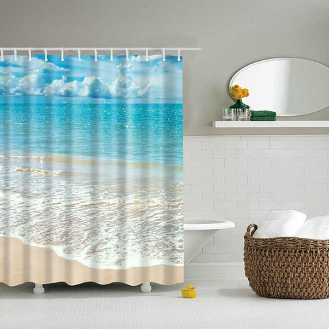 Image of 1PC Green Tropical Plants Shower Curtains for Bathroom Polyester Seaworld Shower Curtain Printing Curtain Beach Shower Curtains