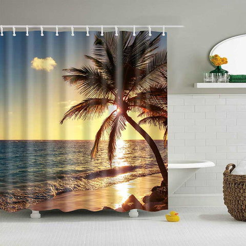 Image of 1PC Green Tropical Plants Shower Curtains for Bathroom Polyester Seaworld Shower Curtain Printing Curtain Beach Shower Curtains