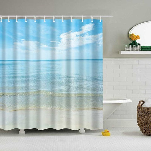 Image of 1PC Green Tropical Plants Shower Curtains for Bathroom Polyester Seaworld Shower Curtain Printing Curtain Beach Shower Curtains