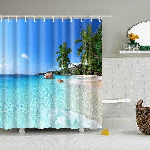 Image of 1PC Green Tropical Plants Shower Curtains for Bathroom Polyester Seaworld Shower Curtain Printing Curtain Beach Shower Curtains