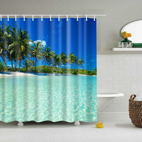 Image of 1PC Green Tropical Plants Shower Curtains for Bathroom Polyester Seaworld Shower Curtain Printing Curtain Beach Shower Curtains