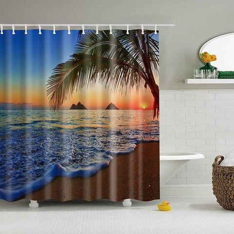 Image of 1PC Green Tropical Plants Shower Curtains for Bathroom Polyester Seaworld Shower Curtain Printing Curtain Beach Shower Curtains