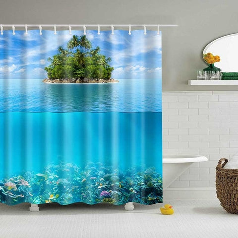Image of 1PC Green Tropical Plants Shower Curtains for Bathroom Polyester Seaworld Shower Curtain Printing Curtain Beach Shower Curtains